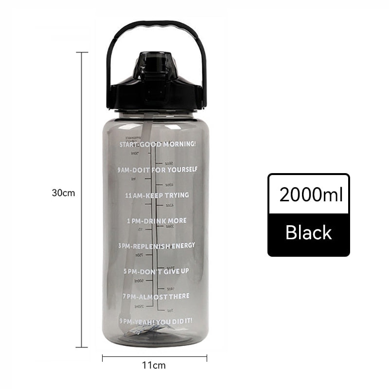 Sports Drinking Bottle 2 Liters with Time Marker