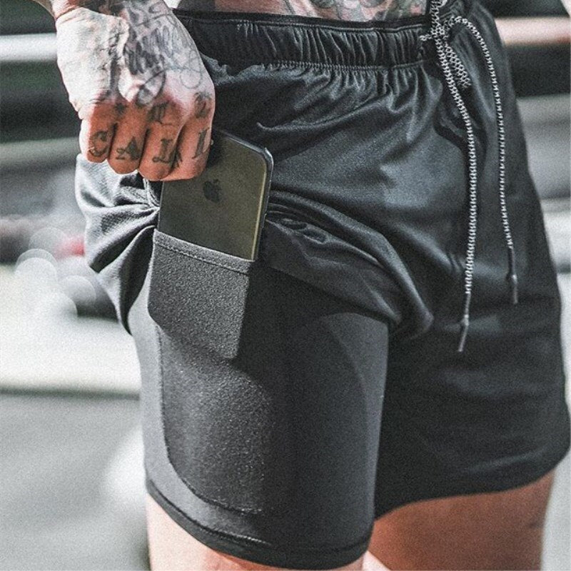 Men's Double Layer Fitness Shorts Breathable