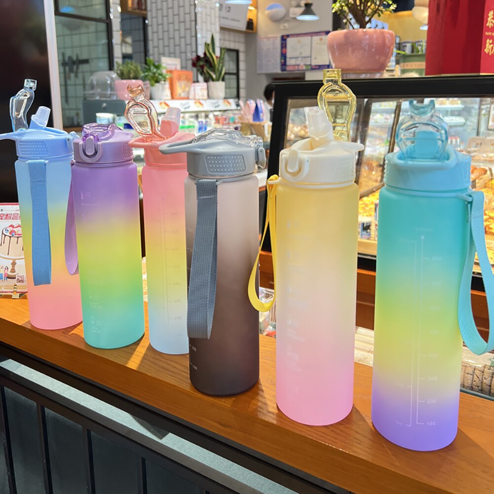 1 Liter Sport Water Bottle With Straw Cup