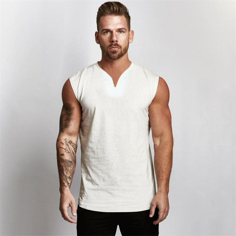 V Neck Cotton Bodybuilding Tank Top