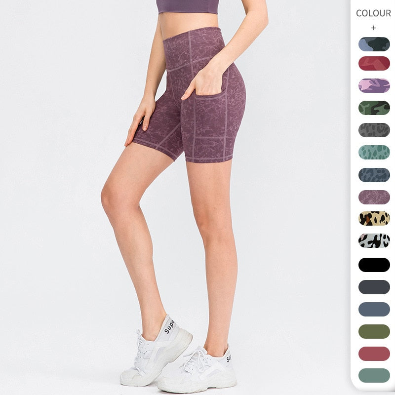 Women's Printed Yoga Shorts with Pockets