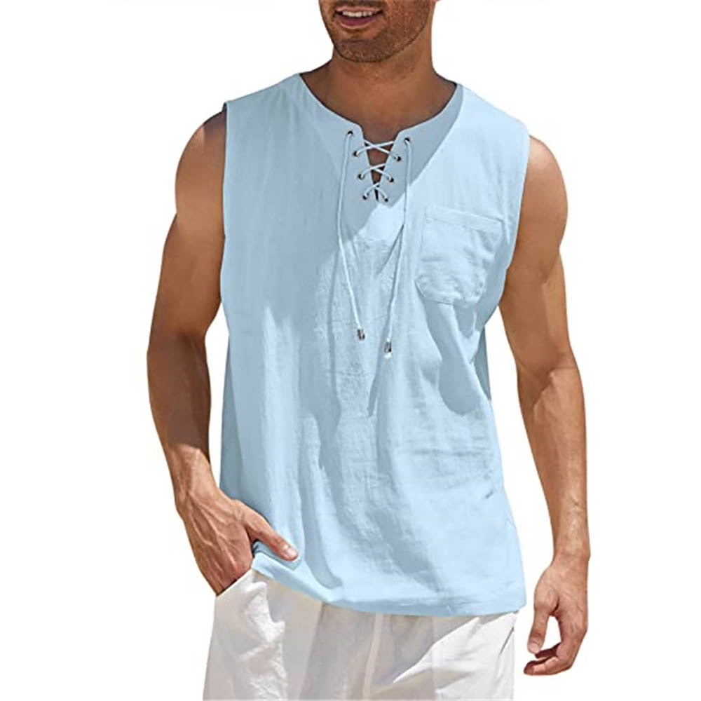 Men's Linen Tank Tops Summer Sleeveless