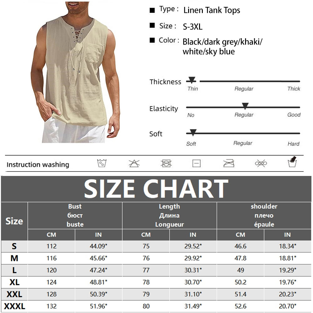 Men's Linen Tank Tops Summer Sleeveless