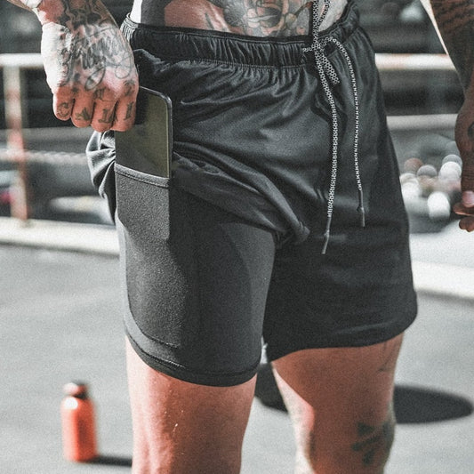 Men's Double Layer Fitness Shorts Breathable